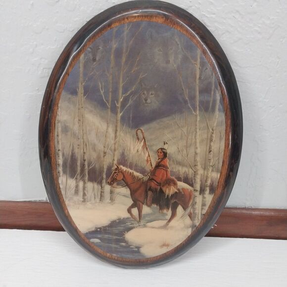 Vintage Native American Artwork On Lacquered Wood 11 Inches Wall Art Home Decor - Picture 1 of 2